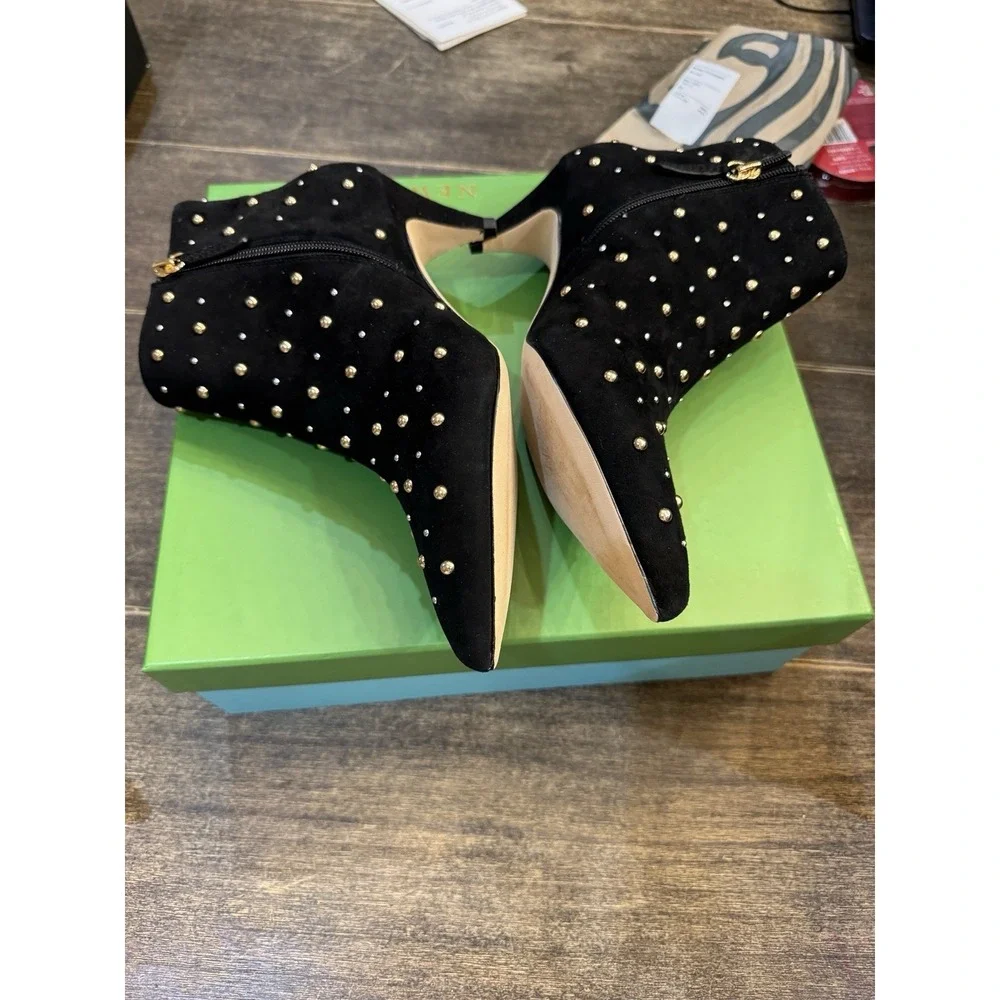 Kate Spade New York BLACK KID SUEDE Women's Starr Ankle Boots Size 7‎ Studded
